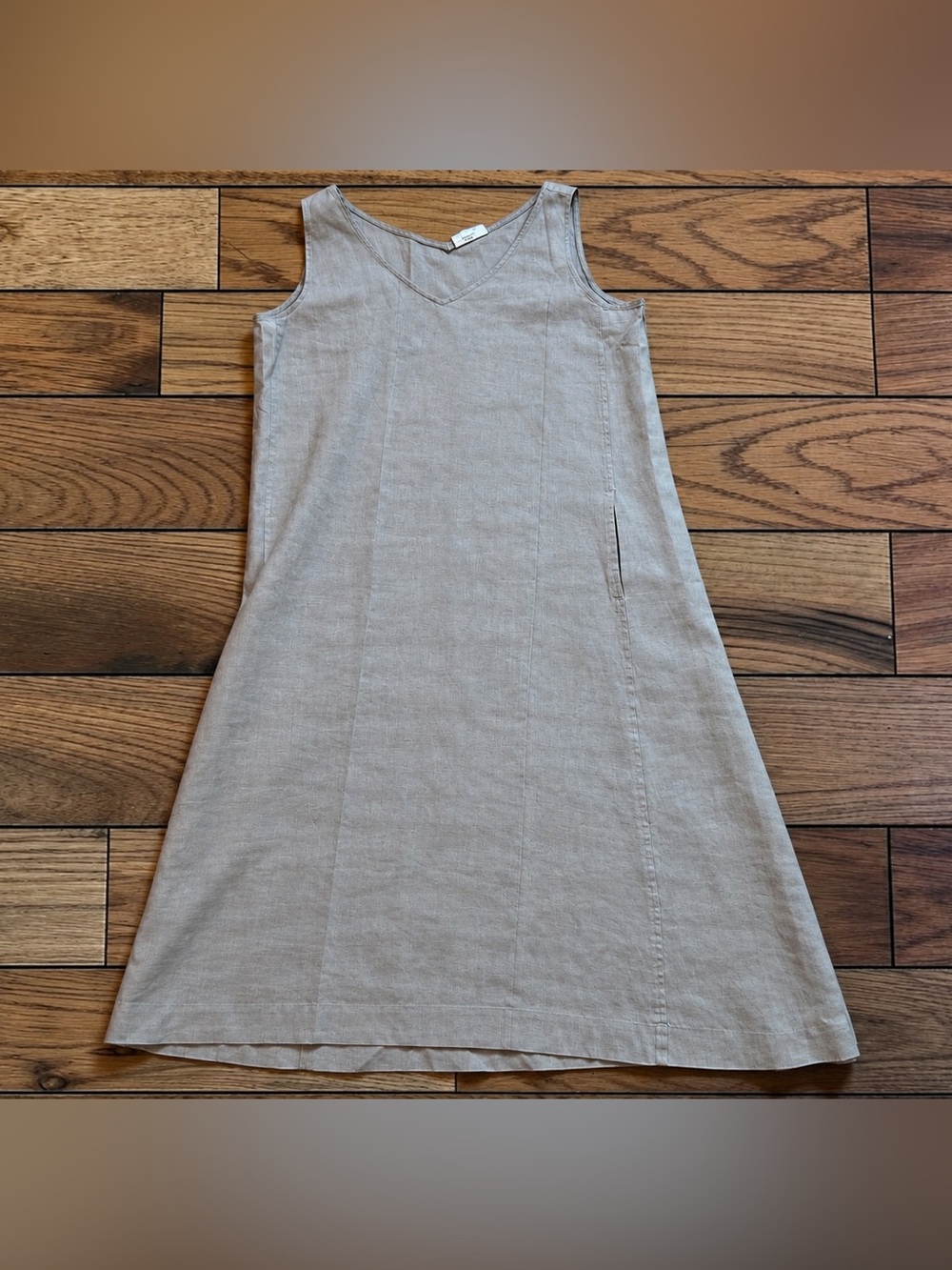 Women’s M Pure Jill J.Jill Taupe 100% Linen V-Neck Midi Dress